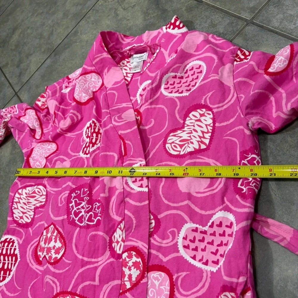 Pajamagram Hers Pink Red Heart Robe Waist Tie Pockets Long Sleeve Sz S/M Cozy - Picture 8 of 10